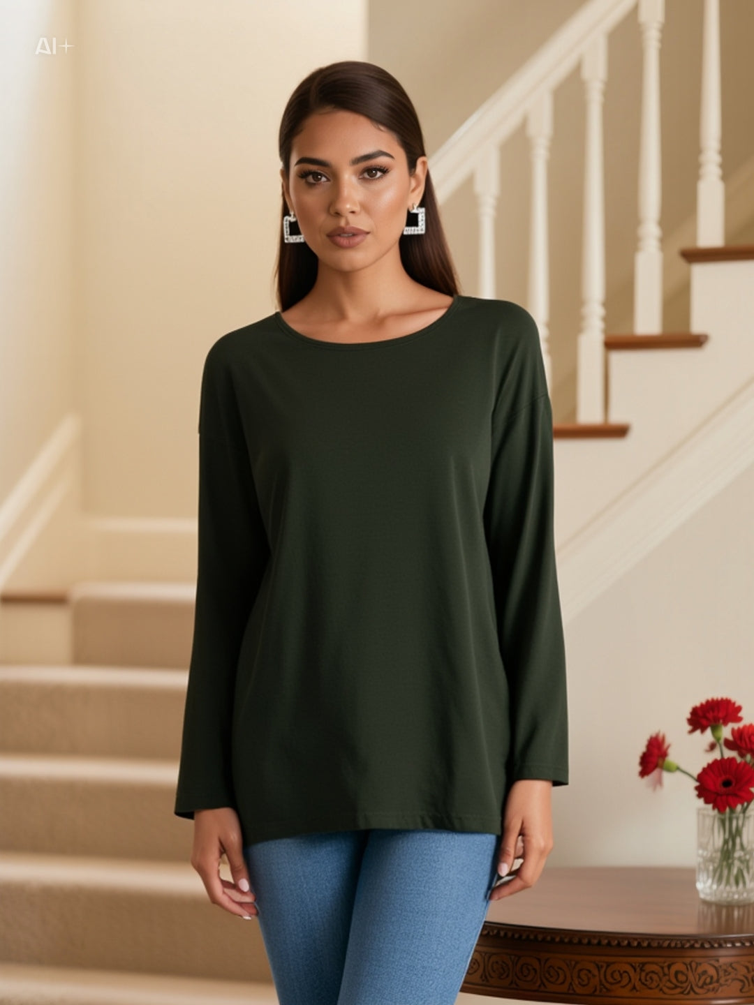 Μπλούζα βαμβακερή oversized χακί