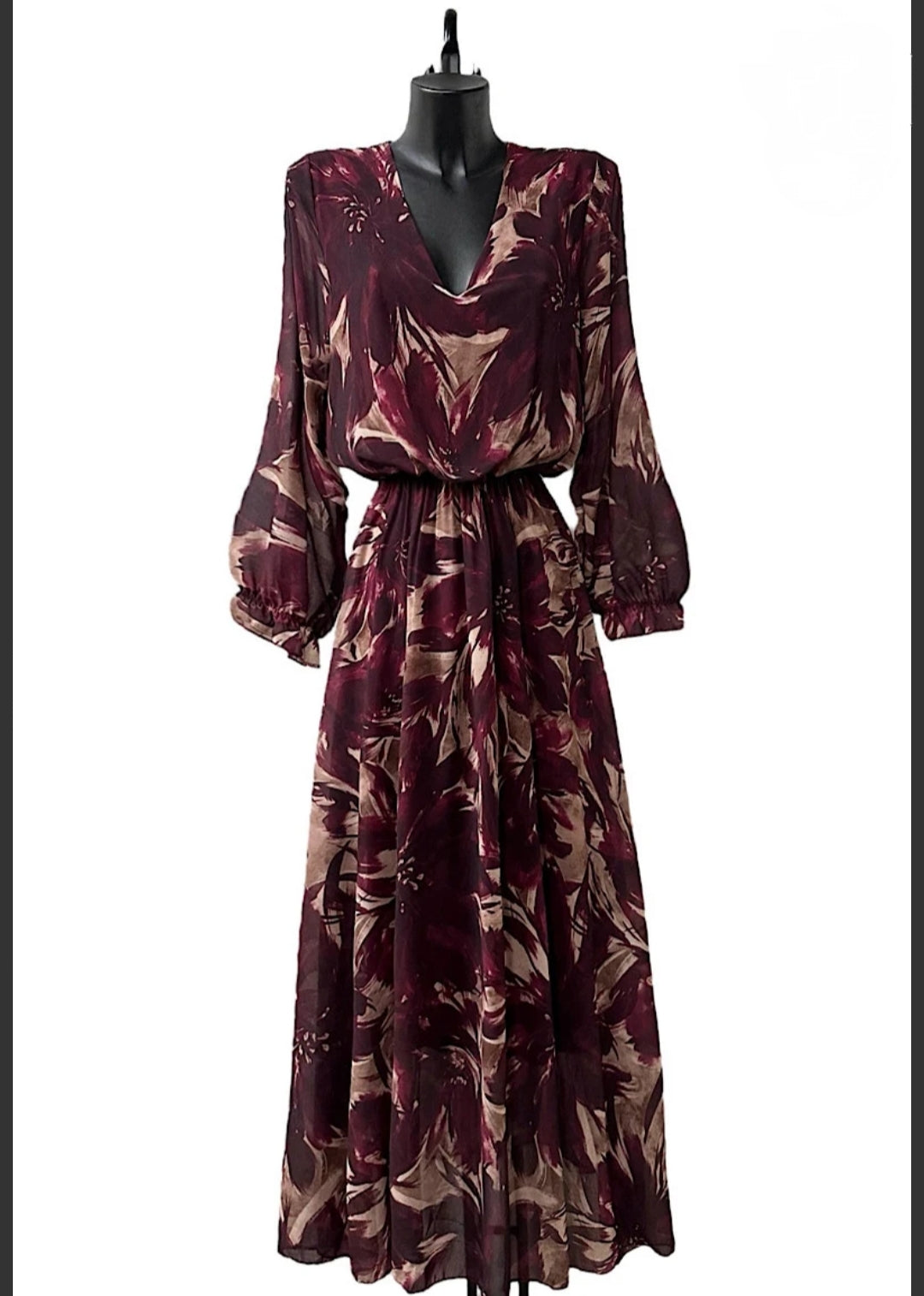 Φόρεμα μάξι εμπριμέ μπορντό