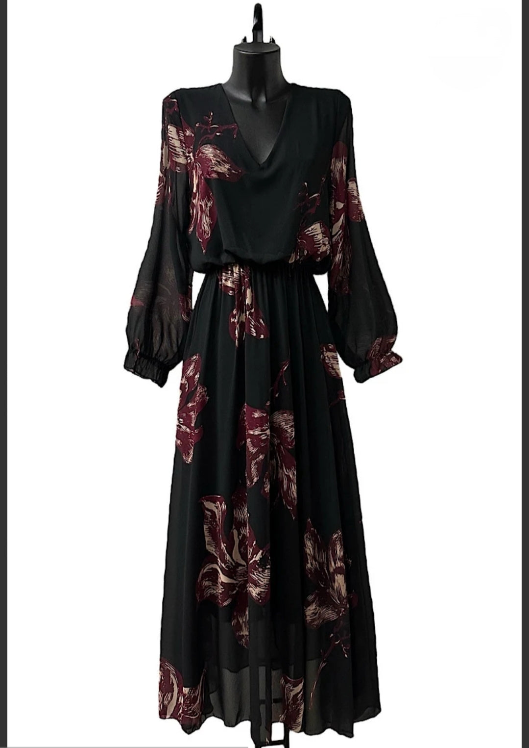 Φόρεμα μάξι εμπριμέ μαύρο