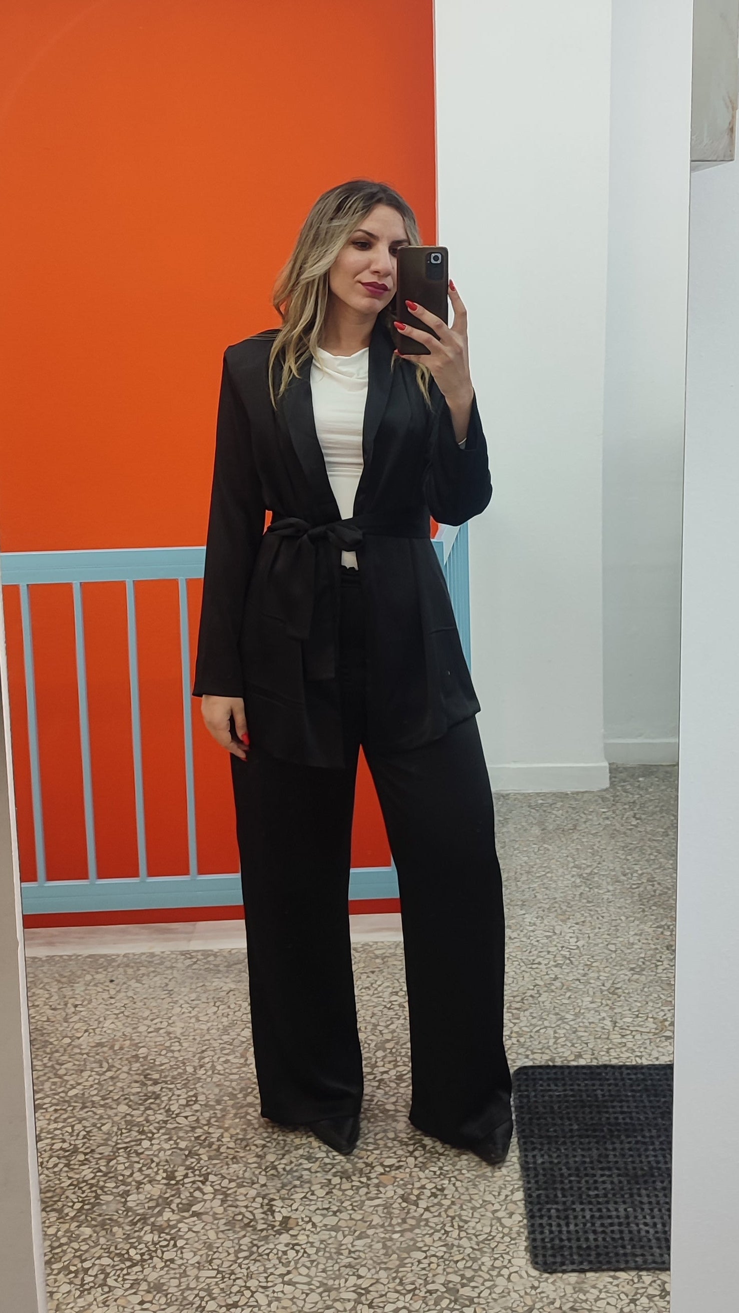 Σετ σατέν κιμονό και παντελόνα μαύρη