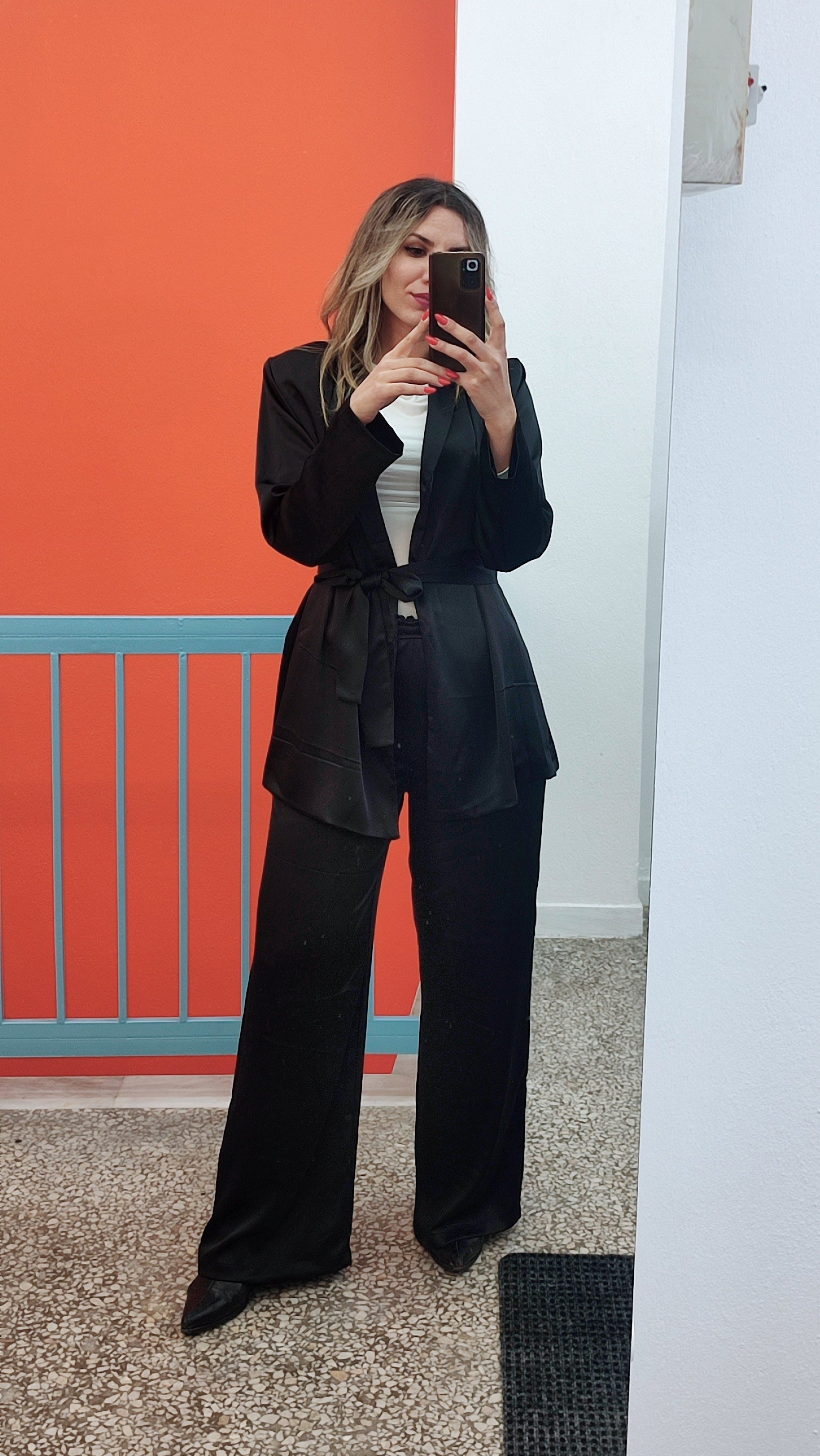 Σετ σατέν κιμονό και παντελόνα μαύρη