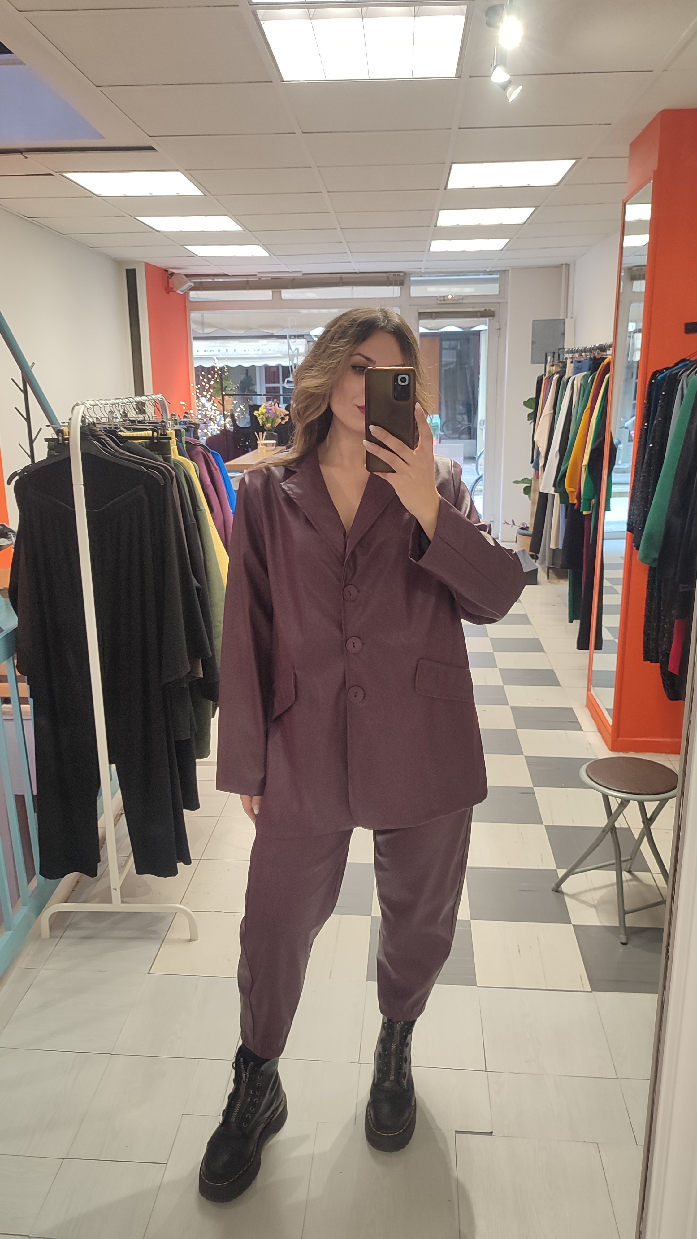 Σακάκι δερματίνη oversized μπορντό