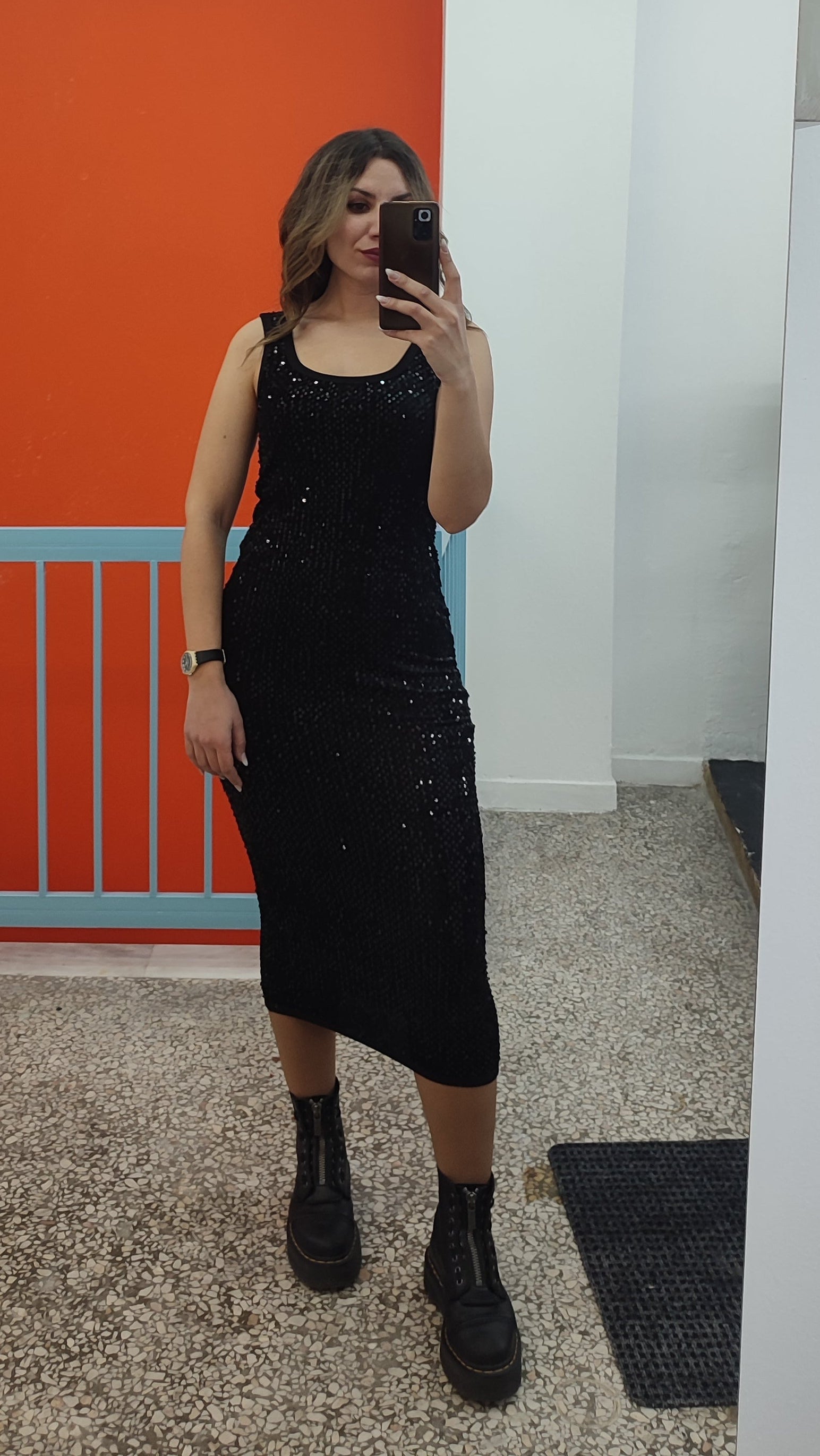 Φόρεμα με παγιέτα ριπ μαύρο