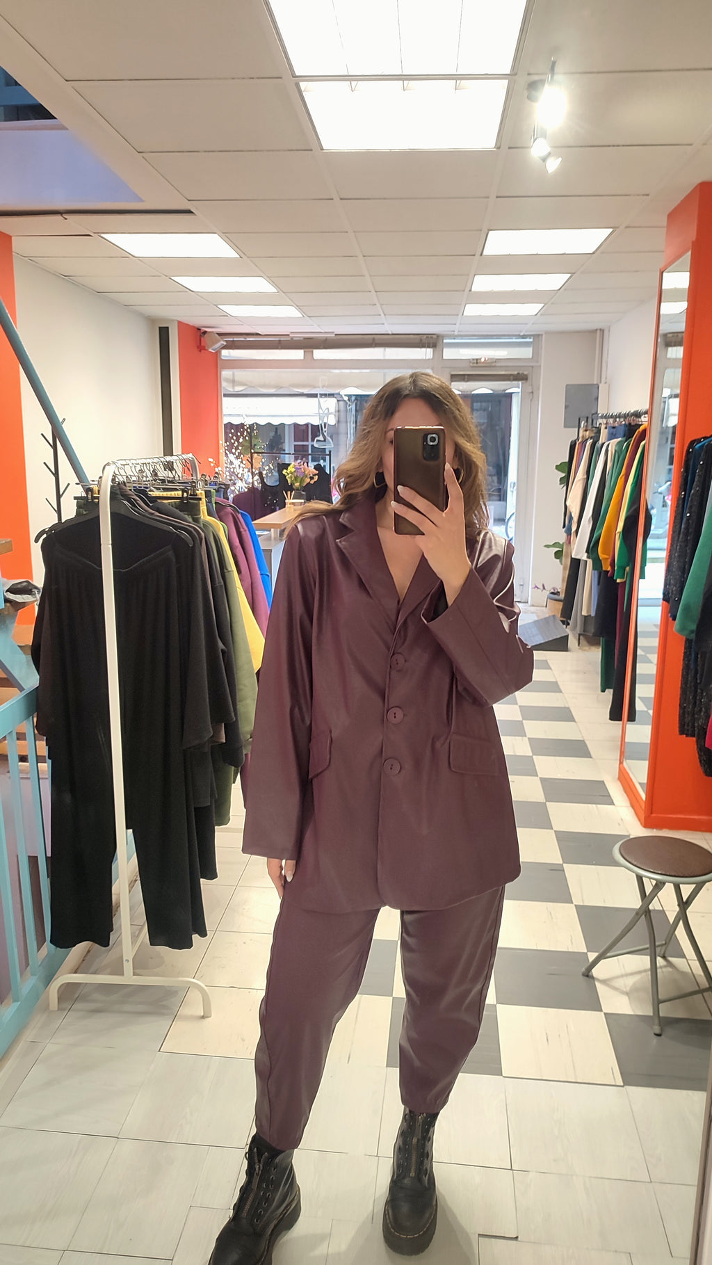 Σακάκι δερματίνη oversized μπορντό