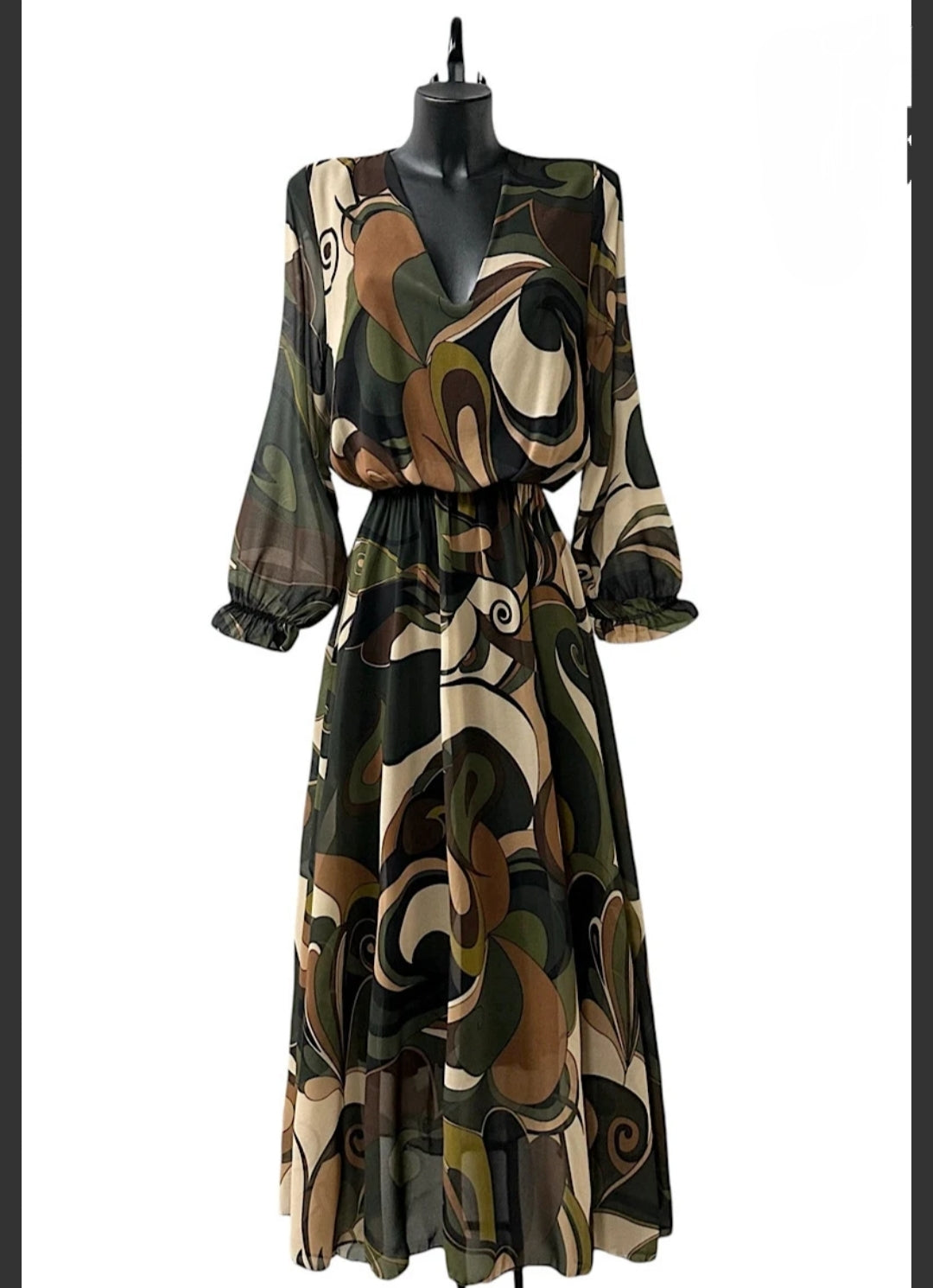 Φόρεμα εμπριμέ χακί