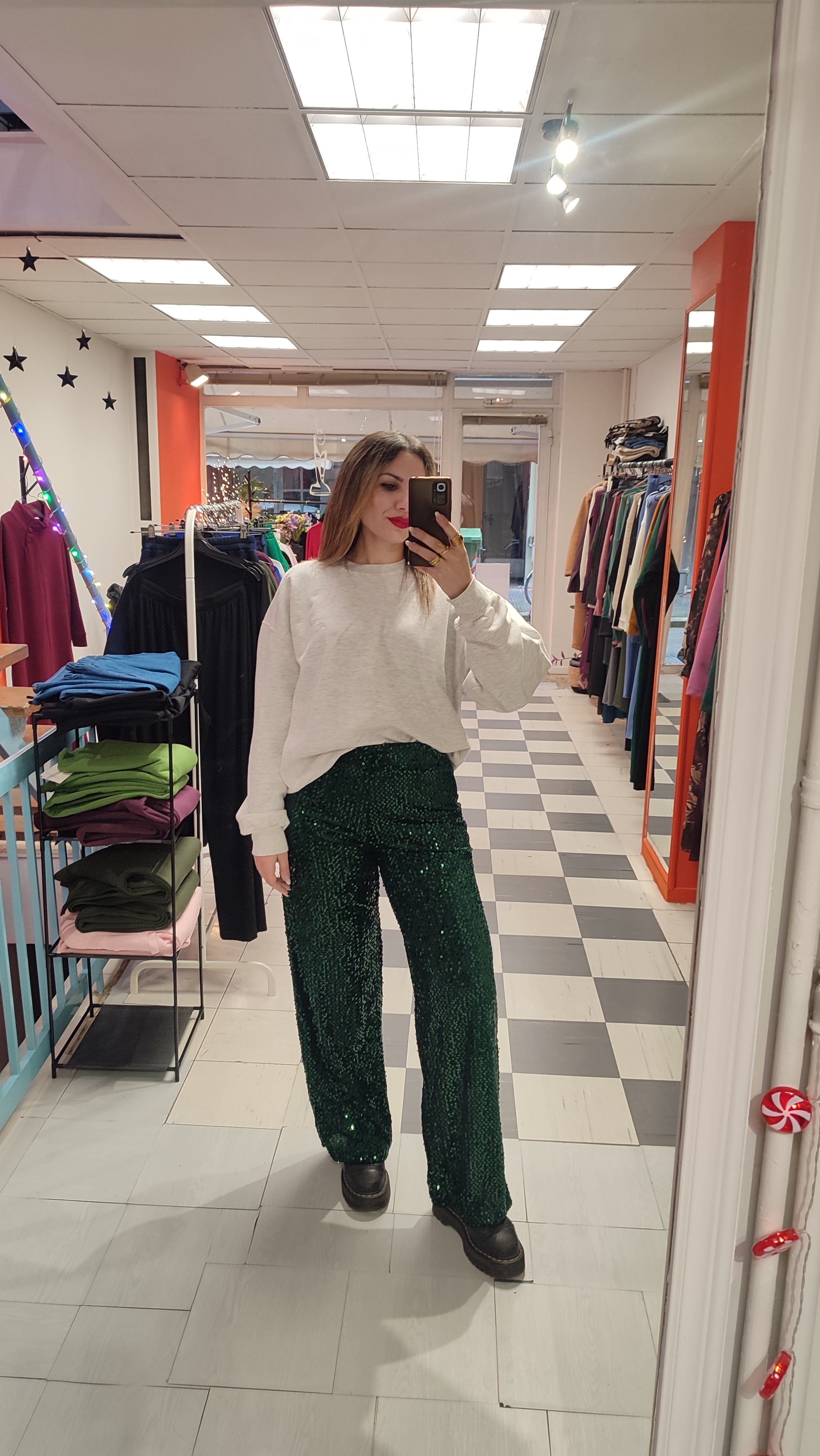 Παντελόνα με παγιέτες πράσινη