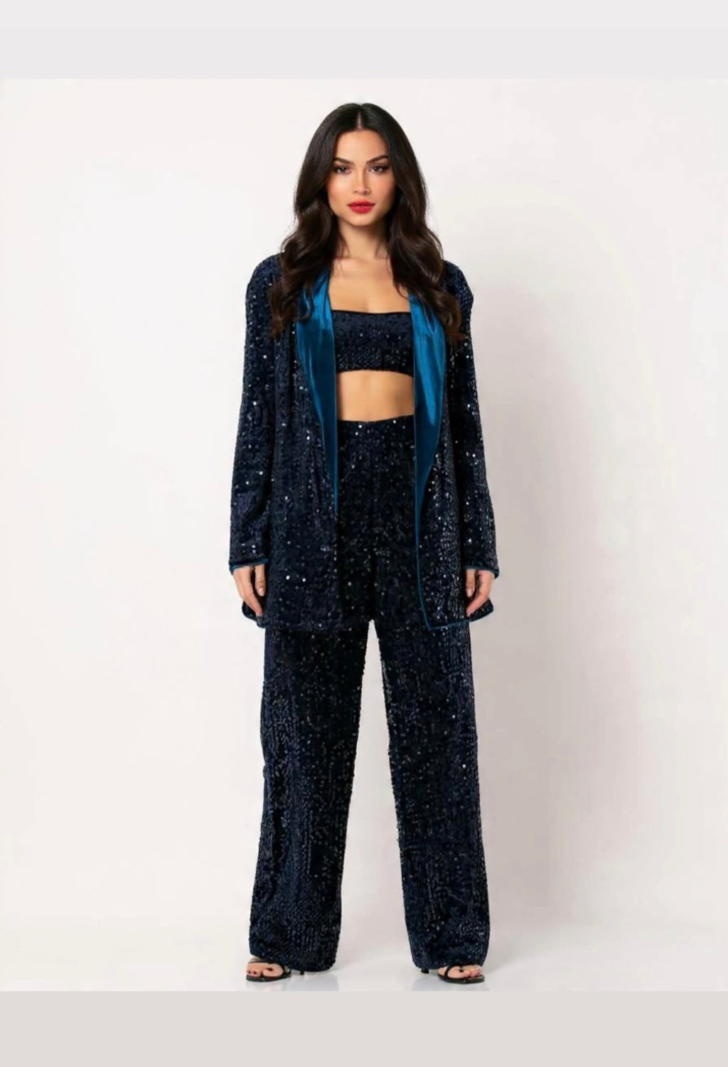 Παντελόνα με παγιέτες navy blue