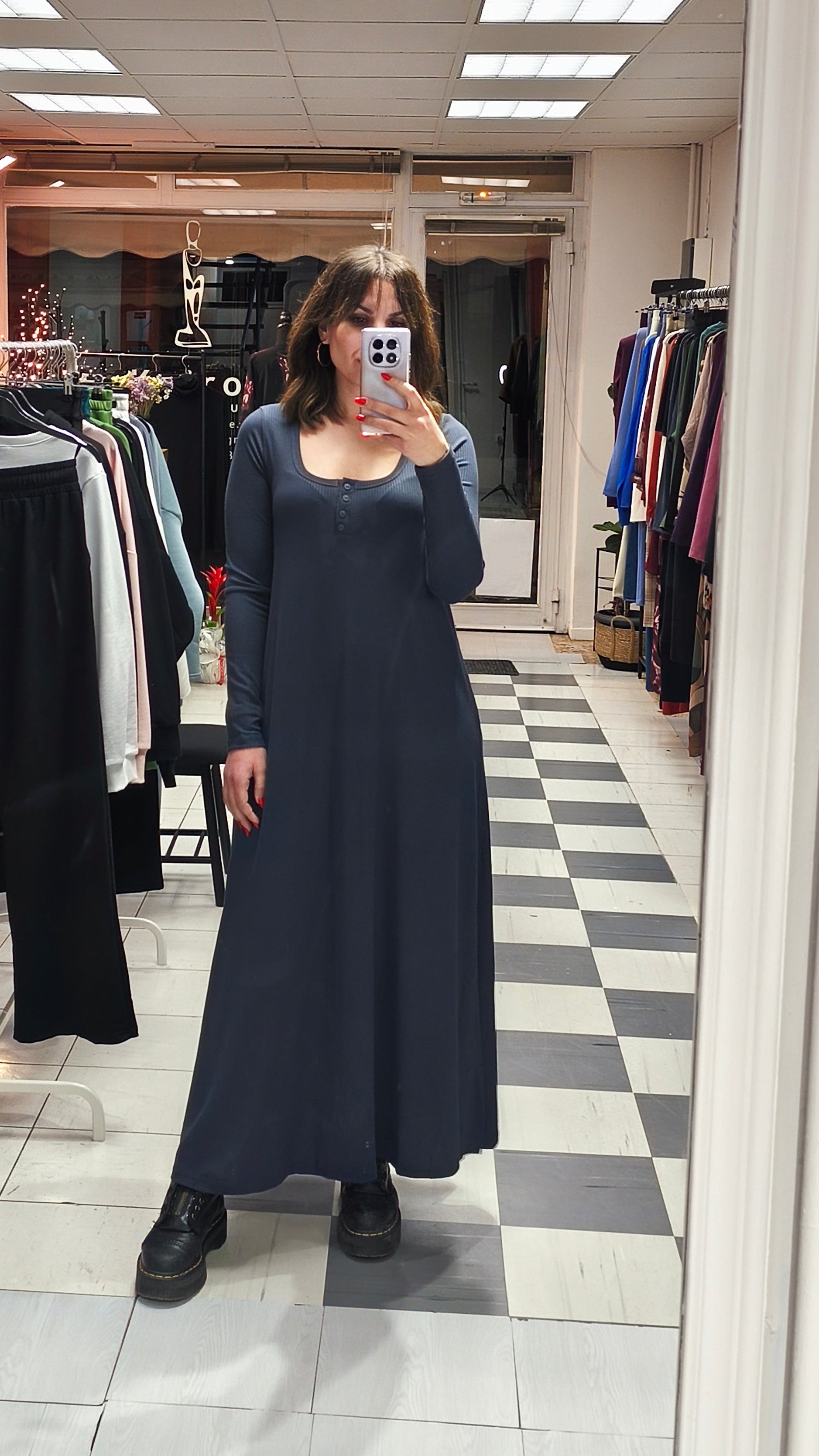 Φόρεμα μάξι ριπ γκρί ανθρακί