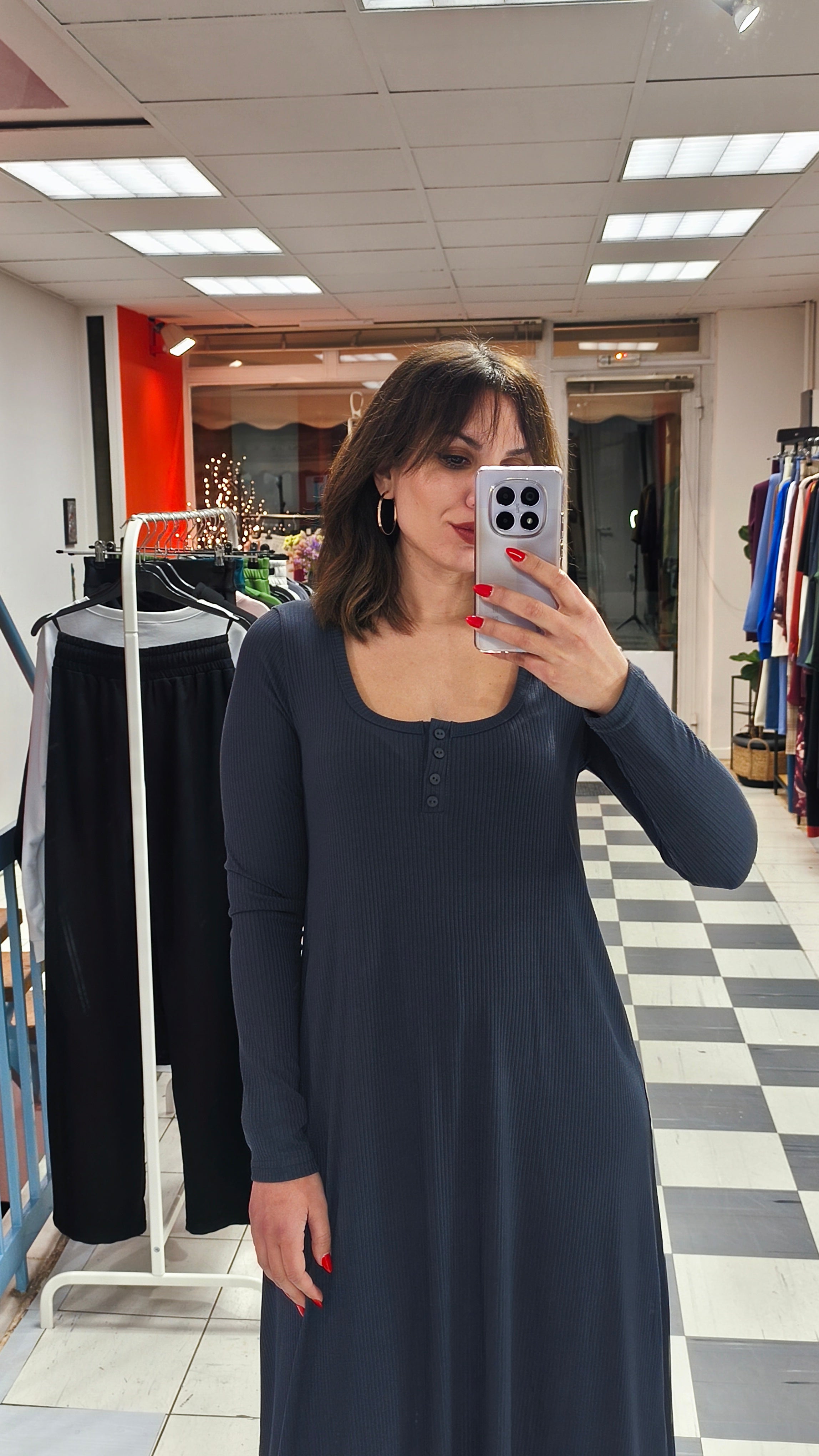 Φόρεμα μάξι ριπ γκρί ανθρακί