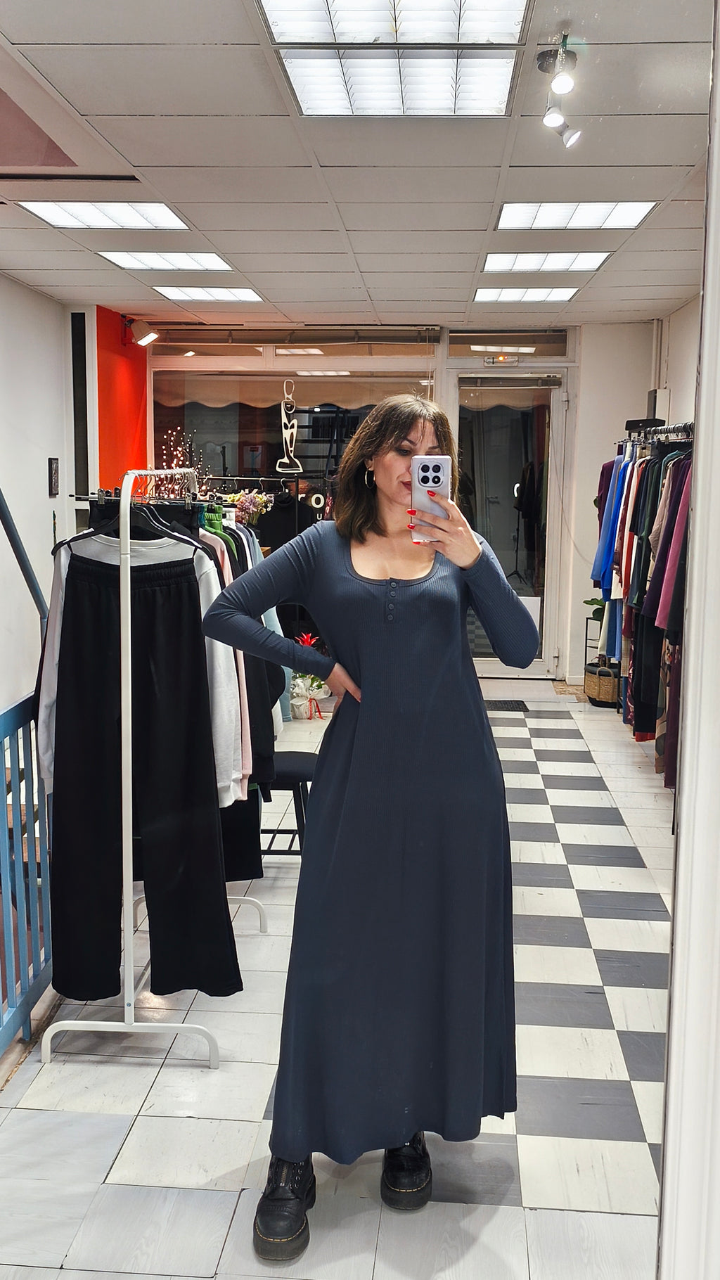 Φόρεμα μάξι ριπ γκρί ανθρακί