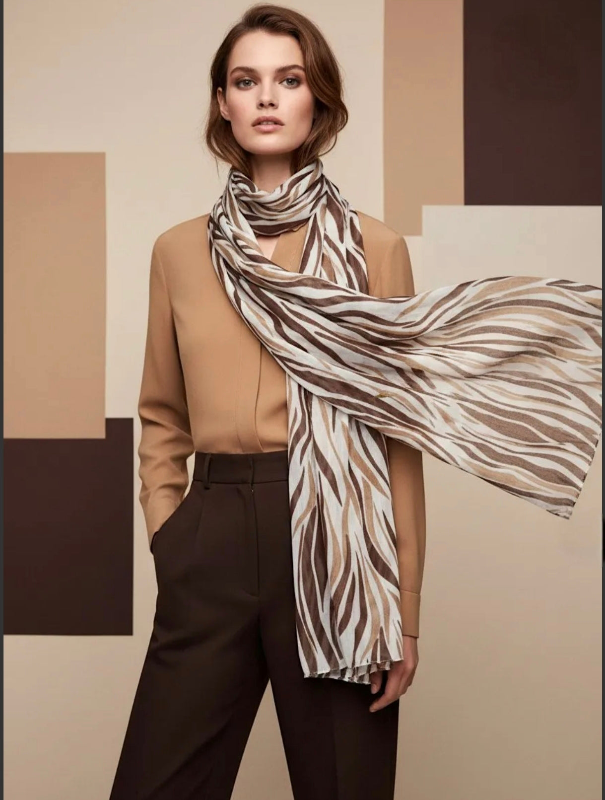 Φουλάρι ριγέ καφέ