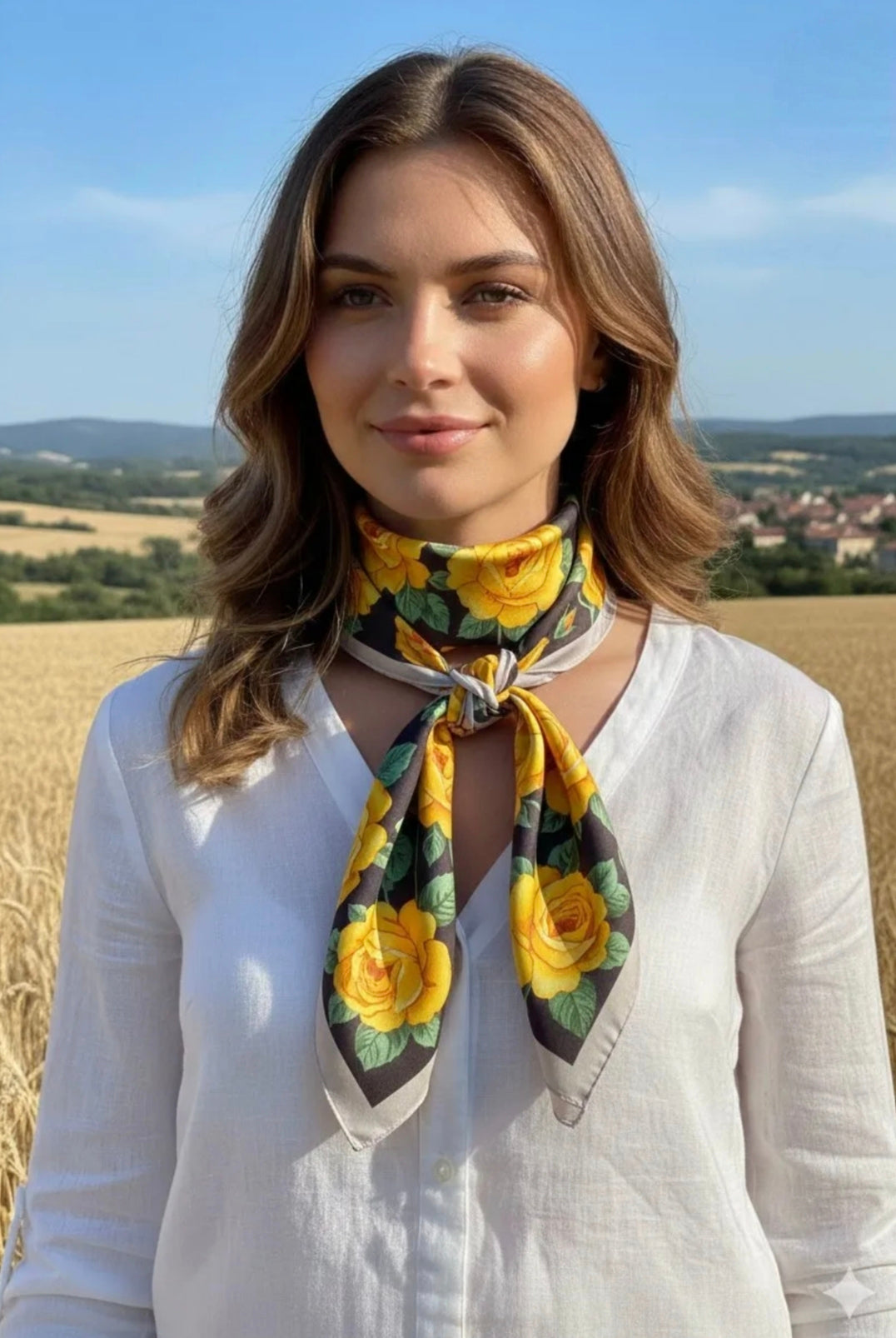 Μαντήλι μεταξωτό φλοράλ κίτρινο