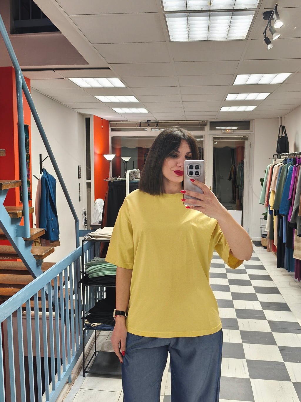 T-shirt βαμβακερό κίτρινο