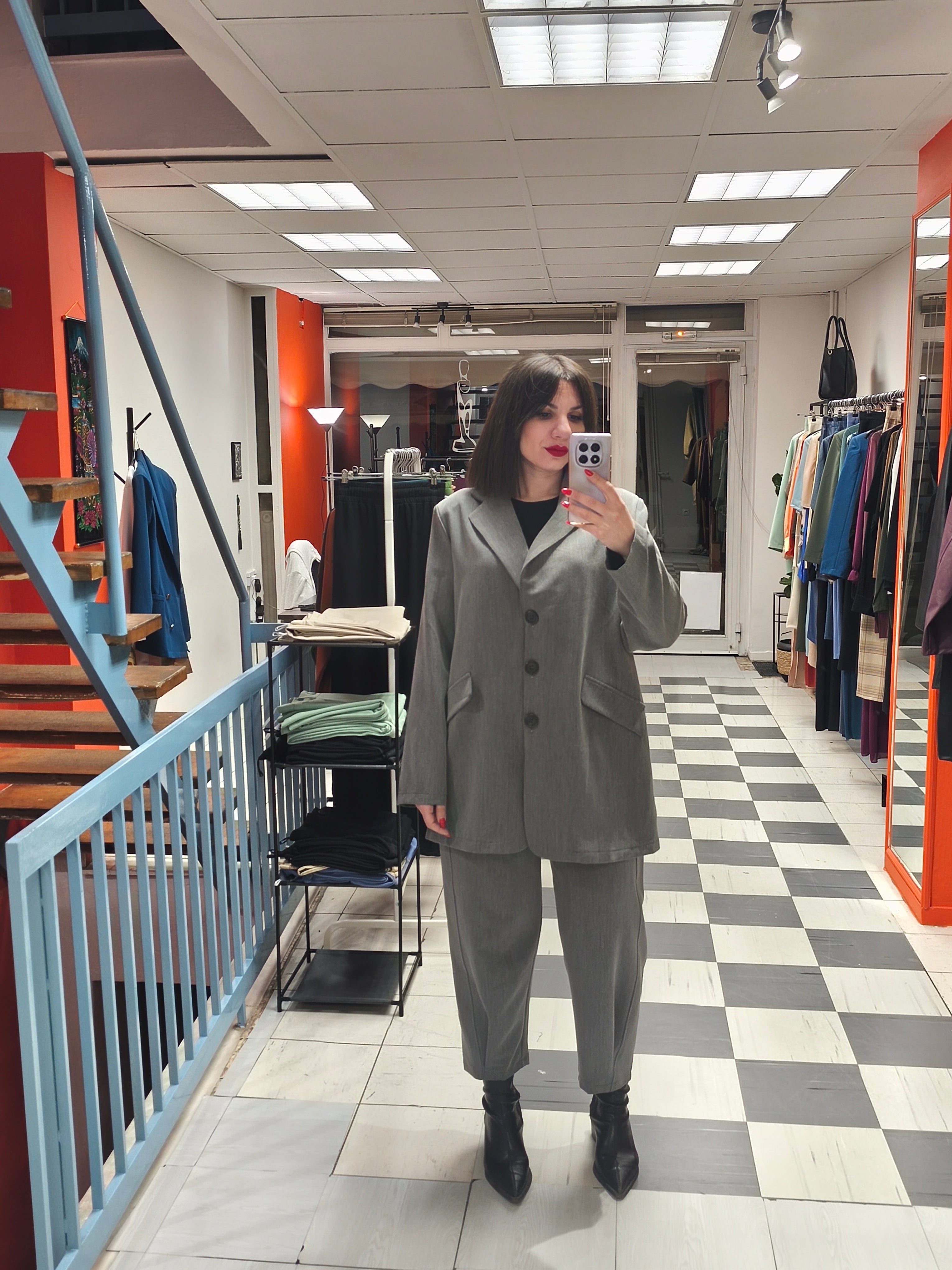 Παντελόνι carrot fit γκρι