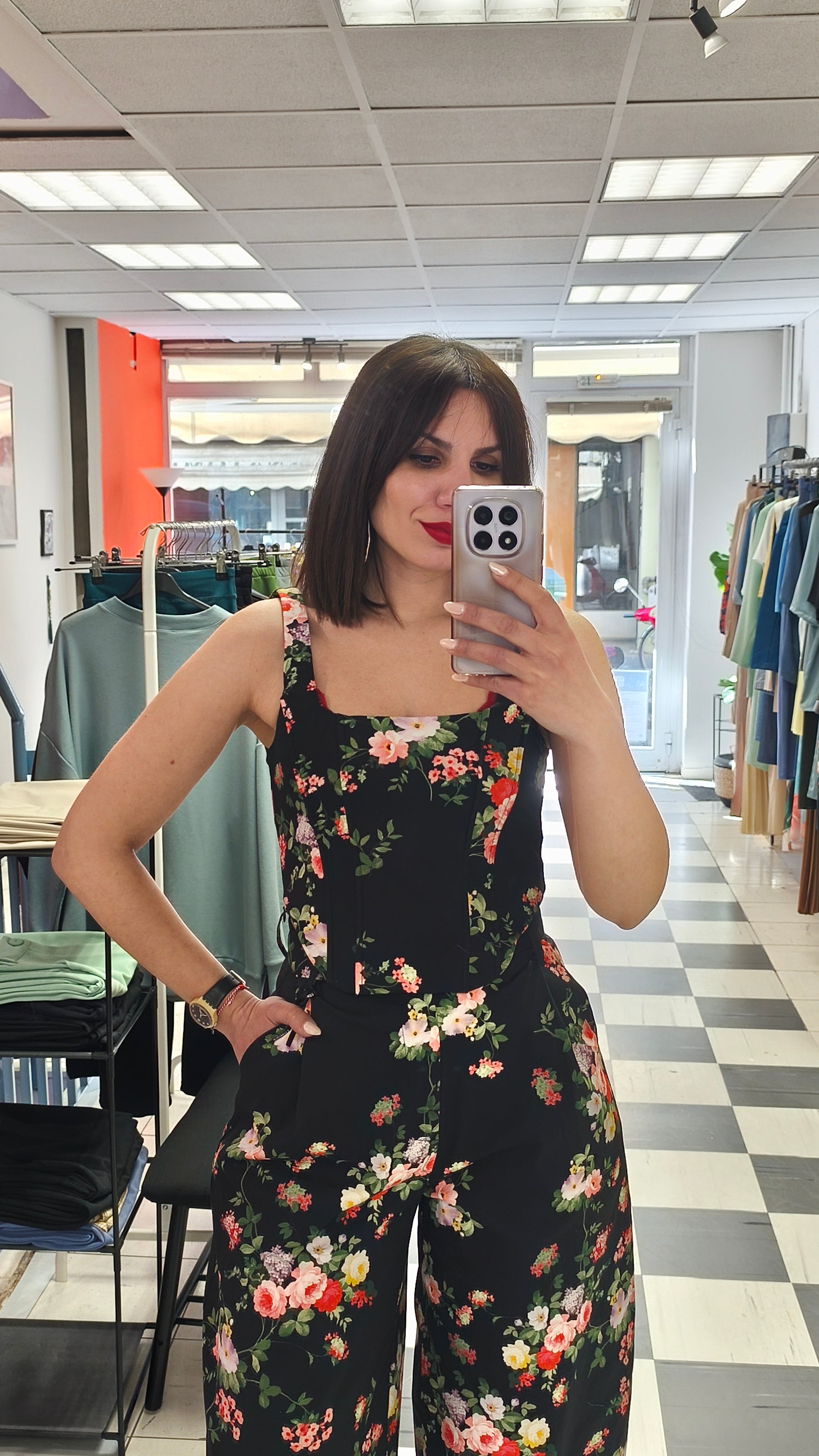 Τοπ bustier φλοράλ μαύρο