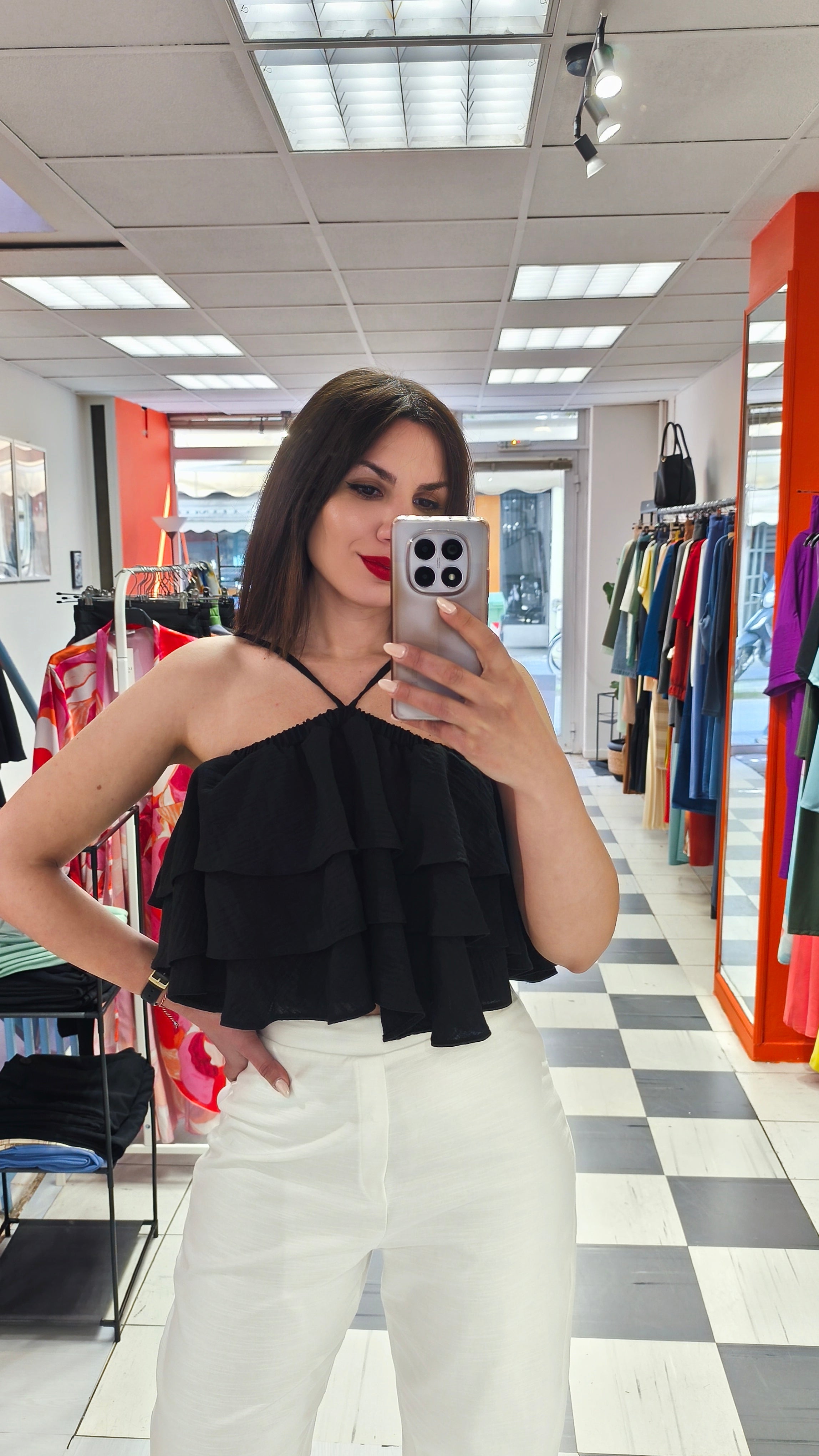 Crop top με βολάν μαύρο
